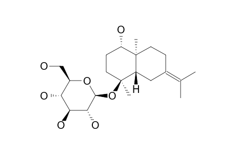 4-BETA-(BETA-D-GLUCOPYRANOSYLOXY)-ENANTIO-EUDESM-7(11)-EN-1-ALPHA-OL;PTERODONTOSIDE-G