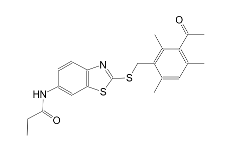 propanamide, N-[2-[[(3-acetyl-2,4,6-trimethylphenyl)methyl]thio]-6-benzothiazolyl]-
