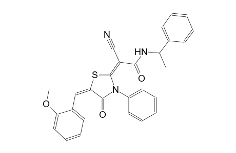(2E)-2-cyano-2-[(5E)-5-(2-methoxybenzylidene)-4-oxo-3-phenyl-1,3-thiazolidin-2-ylidene]-N-(1-phenylethyl)ethanamide