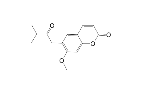 2H-1-Benzopyran-2-one, 7-methoxy-6-(3-methyl-2-oxobutyl)-