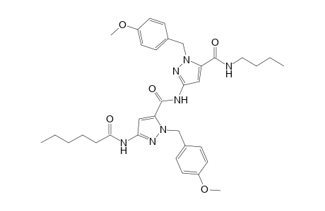 2-(4-Methoxybenzyl)-5-{[5-hexanoylamino-2-(4-methoxybenzyl)-2H-pyrazole-3-carbonyl]amino}-2H-pyrazole-3-carboxylic acid butylamide