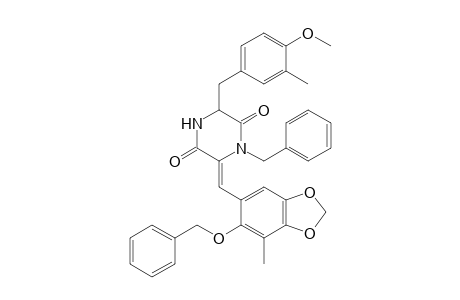 (6Z)-1-benzyl-3-[(4-methoxy-3-methylphenyl)methyl]-6-[(7-methyl-6-phenylmethoxy-1,3-benzodioxol-5-yl)methylidene]piperazine-2,5-dione
