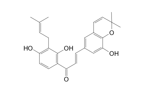 [6",6"-Dimethylpyrano[2",3":4,5]]-3'-.gamma.,.gamma.-dimethylallyl-2',3,4'-trihydroxychalcone