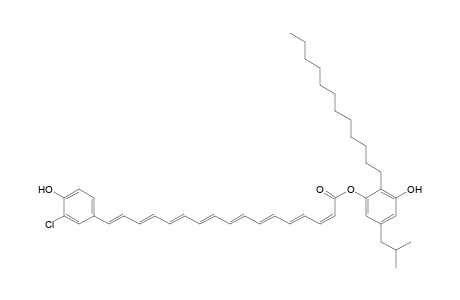 2,4,6,8,10,12,14,16-Heptadecaoctaenoic acid, 17-(3-chloro-4-hydroxyphenyl)-, 2-dodecyl-3-hydroxy-5-(2-methylpropyl)phenyl ester