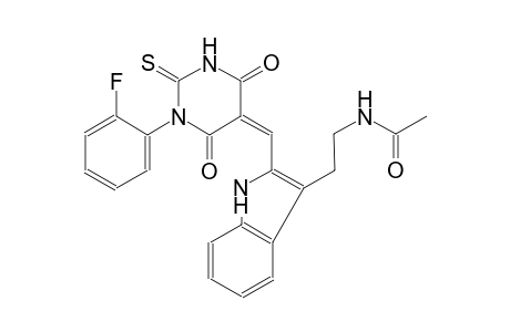 N-(2-{2-[(Z)-(1-(2-fluorophenyl)-4,6-dioxo-2-thioxotetrahydro-5(2H)-pyrimidinylidene)methyl]-1H-indol-3-yl}ethyl)acetamide