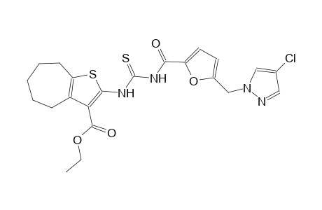 ethyl 2-{[({5-[(4-chloro-1H-pyrazol-1-yl)methyl]-2-furoyl}amino)carbothioyl]amino}-5,6,7,8-tetrahydro-4H-cyclohepta[b]thiophene-3-carboxylate