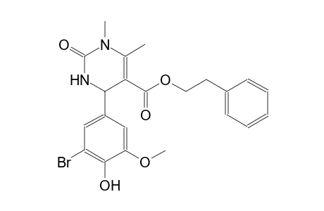 2-phenylethyl 4-(3-bromo-4-hydroxy-5-methoxyphenyl)-1,6-dimethyl-2-oxo-1,2,3,4-tetrahydro-5-pyrimidinecarboxylate