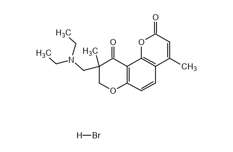 9-[(diethylamino)methyl]-8,9-dihydro-4,9-dimethyl-2H,10H-benzo[1,2-b:3,4-b']dipyran-2,10-dione, hydrobromide