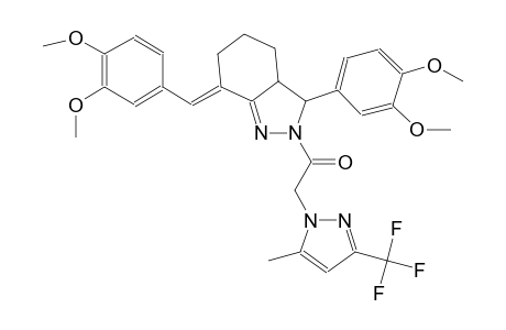 (7E)-7-(3,4-dimethoxybenzylidene)-3-(3,4-dimethoxyphenyl)-2-{[5-methyl-3-(trifluoromethyl)-1H-pyrazol-1-yl]acetyl}-3,3a,4,5,6,7-hexahydro-2H-indazole