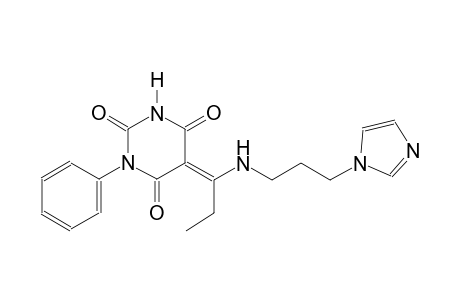 (5E)-5-(1-{[3-(1H-imidazol-1-yl)propyl]amino}propylidene)-1-phenyl-2,4,6(1H,3H,5H)-pyrimidinetrione