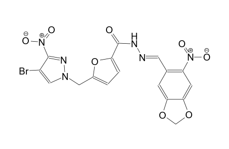 5-[(4-bromo-3-nitro-1H-pyrazol-1-yl)methyl]-N'-[(E)-(6-nitro-1,3-benzodioxol-5-yl)methylidene]-2-furohydrazide