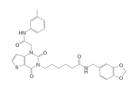 N-(1,3-benzodioxol-5-ylmethyl)-6-(2,4-dioxo-1-[2-oxo-2-(3-toluidino)ethyl]-1,4-dihydrothieno[3,2-d]pyrimidin-3(2H)-yl)hexanamide
