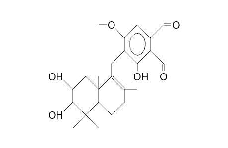 8,9-Dihydroxy-1,3,7,7-tetramethyl-2-(2-hydroxy-3,4-diformyl-6-methoxy-benzyl)-bicyclo(4.4.0)dec-2-ene