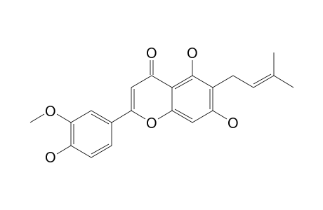 CANNFLAVIN-B;6-PRENYLCHRYSOERIOL;6-(3,3-DIMETHYLALLYL)-5,7,4'-TRIHYDROXY-3'-METHOXYFLAVONE