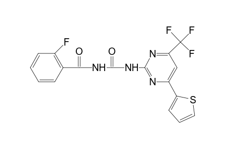 2-Fluoranyl-N-[[4-thiophen-2-yl-6-(trifluoromethyl)pyrimidin-2-yl]carbamoyl]benzamide