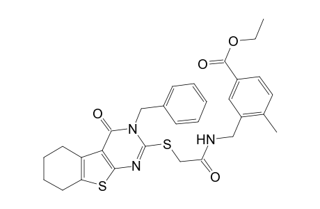 Benzoic acid, 3-[[[2-[[3,4,5,6,7,8-hexahydro-4-oxo-3-(phenylmethyl)[1]benzothieno[2,3-d]pyrimidin-2-yl]thio]acetyl]amino]methyl]-4-methyl-, ethyl ester
