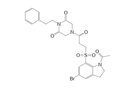 4-{3-[(1-acetyl-5-bromo-2,3-dihydro-1H-indol-7-yl)sulfonyl]propanoyl}-1-(2-phenylethyl)-2,6-piperazinedione