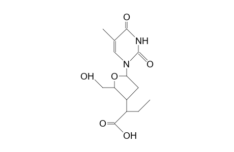 1-(2',3'-Dideoxy-3'-C-<1-carboxy-1(R)-propyl>-B-D-erythro-pentofuranosyl)-thymine