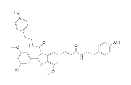 2,3-Dihydro-2-(3'-hydroxy-5'-methoxyphenyl)-N-[2-(4"-hydroxyphenyl)ethyl]-5-{3-[2'"-(p-hydroxyphenyl)ethyl]amino-3-oxoprop-1-en-1-yl}-7-methoxybenzofuran-3-carboxamide