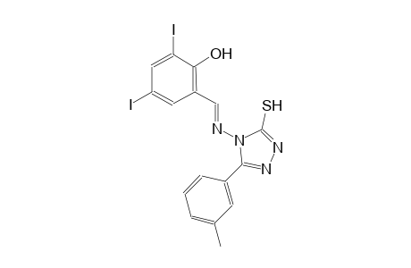 2,4-diiodo-6-((E)-{[3-(3-methylphenyl)-5-sulfanyl-4H-1,2,4-triazol-4-yl]imino}methyl)phenol