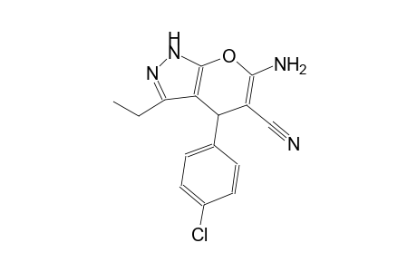 pyrano[2,3-c]pyrazole-5-carbonitrile, 6-amino-4-(4-chlorophenyl)-3-ethyl-1,4-dihydro-