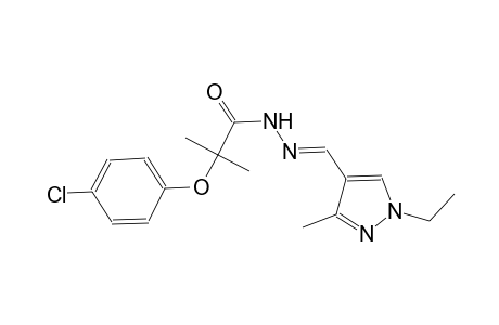 2-(4-chlorophenoxy)-N'-[(E)-(1-ethyl-3-methyl-1H-pyrazol-4-yl)methylidene]-2-methylpropanohydrazide