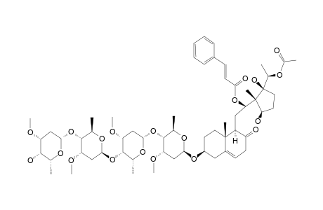 #1;CYANOAURICULOSIDE-F;20-O-ACETYL-8,14-SECO-PENUPOGENIN-8-ONE-3-O-ALPHA-L-CYMAROPYRANOSYL-(1->4)-BETA-D-CYMAROPYRANOSYL-(1->4)-ALPHA-L-DIGINOPYRANOSYL-(1->4)-