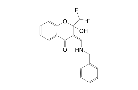 4H-1-benzopyran-4-one, 2-(difluoromethyl)-2,3-dihydro-2-hydroxy-3-[[(phenylmethyl)amino]methylene]-, (3Z)-