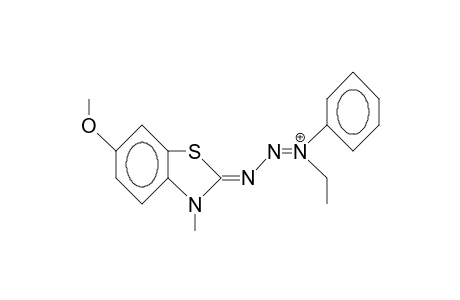 1-Phenyl-1-ethyl-3-(3-methyl-6-methoxy-benzothiazolinylidene-2)-trans-triazenium cation
