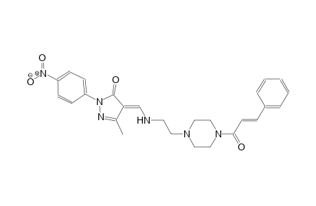 (4E)-5-methyl-2-(4-nitrophenyl)-4-{[(2-{4-[(2E)-3-phenyl-2-propenoyl]-1-piperazinyl}ethyl)amino]methylene}-2,4-dihydro-3H-pyrazol-3-one