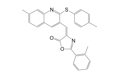 5(4H)-oxazolone, 4-[[7-methyl-2-[(4-methylphenyl)thio]-3-quinolinyl]methylene]-2-(2-methylphenyl)-, (4E)-