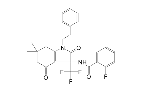 N-[6,6-dimethyl-2,4-dioxo-1-(2-phenylethyl)-3-(trifluoromethyl)-2,3,4,5,6,7-hexahydro-1H-indol-3-yl]-2-fluorobenzamide