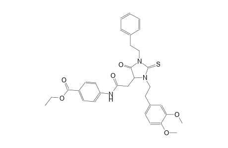 ethyl 4-({[3-[2-(3,4-dimethoxyphenyl)ethyl]-5-oxo-1-(2-phenylethyl)-2-thioxo-4-imidazolidinyl]acetyl}amino)benzoate