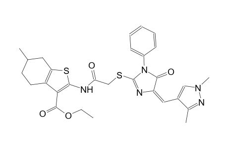 ethyl 2-{[({(4E)-4-[(1,3-dimethyl-1H-pyrazol-4-yl)methylene]-5-oxo-1-phenyl-4,5-dihydro-1H-imidazol-2-yl}sulfanyl)acetyl]amino}-6-methyl-4,5,6,7-tetrahydro-1-benzothiophene-3-carboxylate