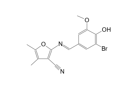 2-{[(E)-(3-bromo-4-hydroxy-5-methoxyphenyl)methylidene]amino}-4,5-dimethyl-3-furonitrile
