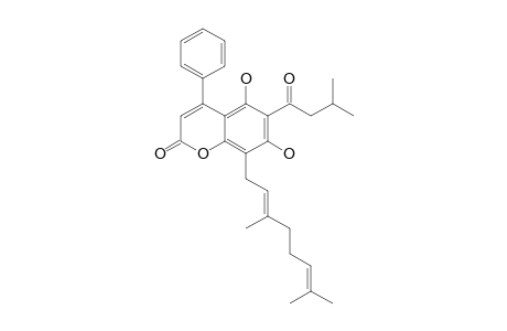 5,7-DIHYDROXY-6-(3-METHYLBUTANOYL)-8-[(E)-3,7-DIMETHYLOCTA-2,6-DIENYL]-4-PHENYL-2H-CHROMEN-2-ONE