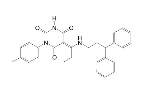 (5E)-5-{1-[(3,3-diphenylpropyl)amino]propylidene}-1-(4-methylphenyl)-2,4,6(1H,3H,5H)-pyrimidinetrione
