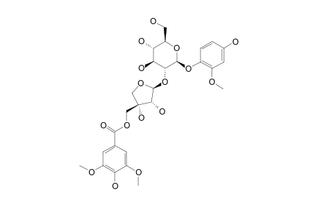 #2;MILLETTIASPECOSIDE-B;2-METHOXY-4-HYDROXYPHENYL-1-O-BETA-D-[5-O-(4-HYDROXY-3,5-DIMETHOXYBENZOYL)]-APIOFURANOSYL-(1->2)-BETA-D-GLUCOPYRANOSIDE