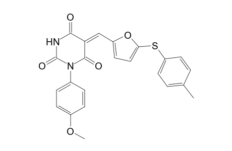 (5Z)-1-(4-methoxyphenyl)-5-[[5-(4-methylphenyl)sulfanylfuran-2-yl]methylidene]-1,3-diazinane-2,4,6-trione