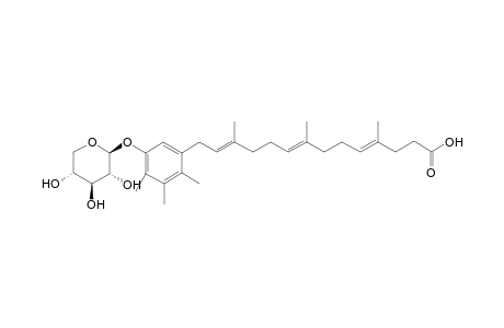 14-[2',3',4'-Trimethyl-5'-(1"-.beta.-D-xylopyranosyloxy)phenyl]-4,8,12-trimethyltetradeca-4,8,12-trienoic acid