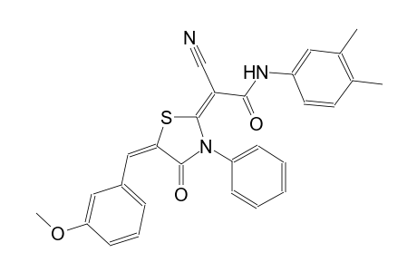 (2E)-2-cyano-N-(3,4-dimethylphenyl)-2-[(5E)-5-(3-methoxybenzylidene)-4-oxo-3-phenyl-1,3-thiazolidin-2-ylidene]ethanamide