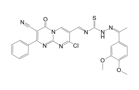 8-Chloro-4-oxo-2-phenyl-7-{(E)-[({(2Z)-2-[1-(3,4-dimethoxyphenyl)ethylidene]hydrazino}carbonothioyl)imino]methyl}-4H-pyrimido[1,2-a]pyrimidine-3-carbonitrile