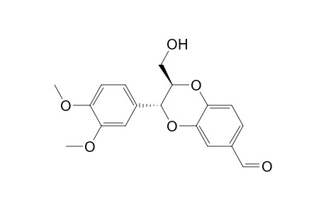 1,4-Benzodioxin-6-carboxaldehyde, 3-(3,4-dimethoxyphenyl)-2,3-dihydro-2-(hydroxymethyl)-, trans-(.+-.)-