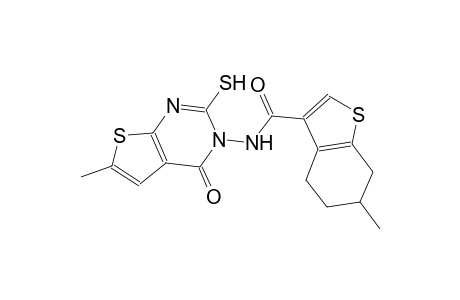 6-methyl-N-(6-methyl-4-oxo-2-sulfanylthieno[2,3-d]pyrimidin-3(4H)-yl)-4,5,6,7-tetrahydro-1-benzothiophene-3-carboxamide