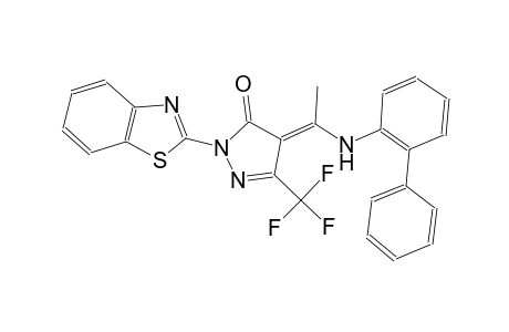 (4E)-2-(1,3-benzothiazol-2-yl)-4-[1-([1,1'-biphenyl]-2-ylamino)ethylidene]-5-(trifluoromethyl)-2,4-dihydro-3H-pyrazol-3-one