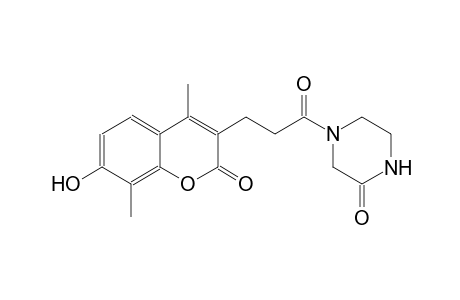 2-piperazinone, 4-[3-(7-hydroxy-4,8-dimethyl-2-oxo-2H-1-benzopyran-3-yl)-1-oxopropyl]-