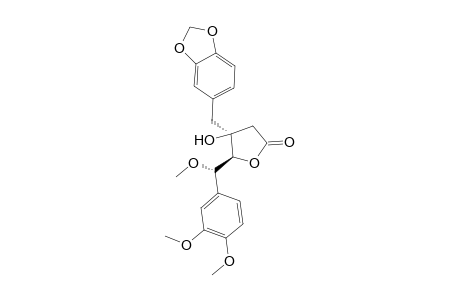 (3S*,4S*)-3-Hydroxy-3-(3,4-methylenedioxybenzyl)-4-[.alpha.(S*)-.alpha.-methoxy-3,4-dimethoxybenzyl]-.gamma.-butyrolactone