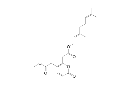 6-GERANYLOXYCARBONYLMETHYL-5-METHOXYCARBONYLMETHYLPYRAN-2-ONE