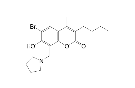 6-bromo-3-butyl-7-hydroxy-4-methyl-8-[(1-pyrrolidinyl)methyl]coumarin