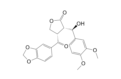 2(S*)-[.alpha.(R*)-Hydroxy-3,4-dimethoxybenzyl]-3(S*)-[3,4-(methylenedioxy)benzoyl]butyrolactone